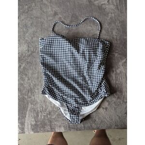 J.Crew Re-Imagined Gingham Seersucker One-Piece Swimsuit Black White 22 BE749